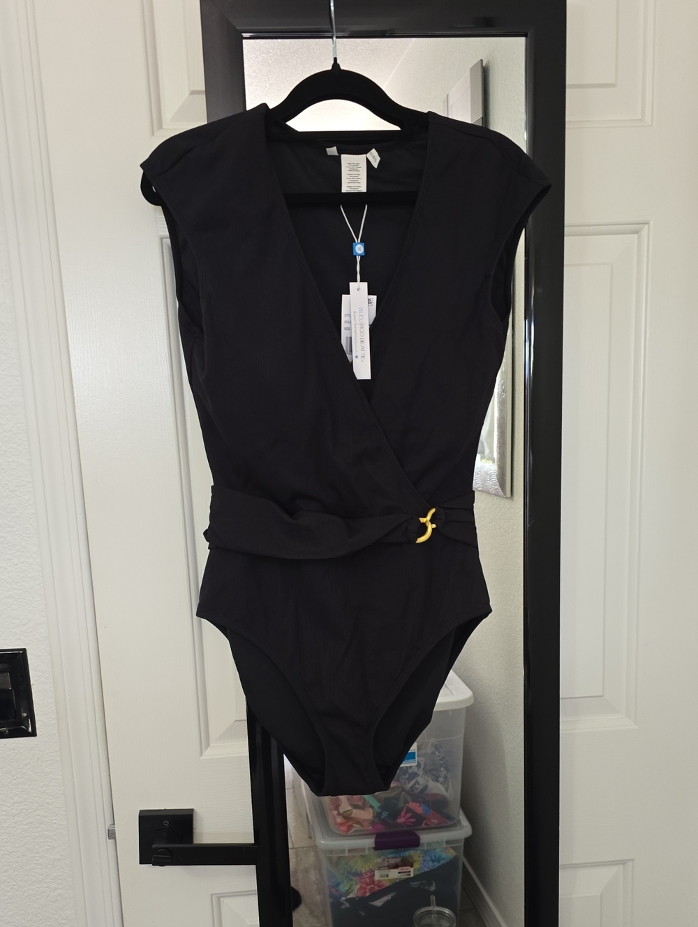Bleu Rod Beattie Black One-Piece Swimsuit with Gold Accent Sz 10 Nwt